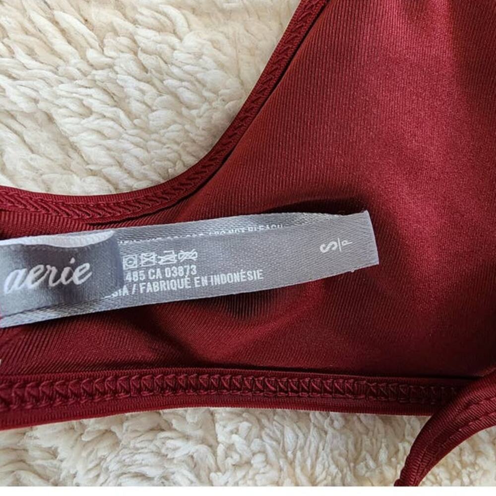 Aerie High Neck Bikini Crop Top Wine Burgundy Size Small - Picture 4 of 11